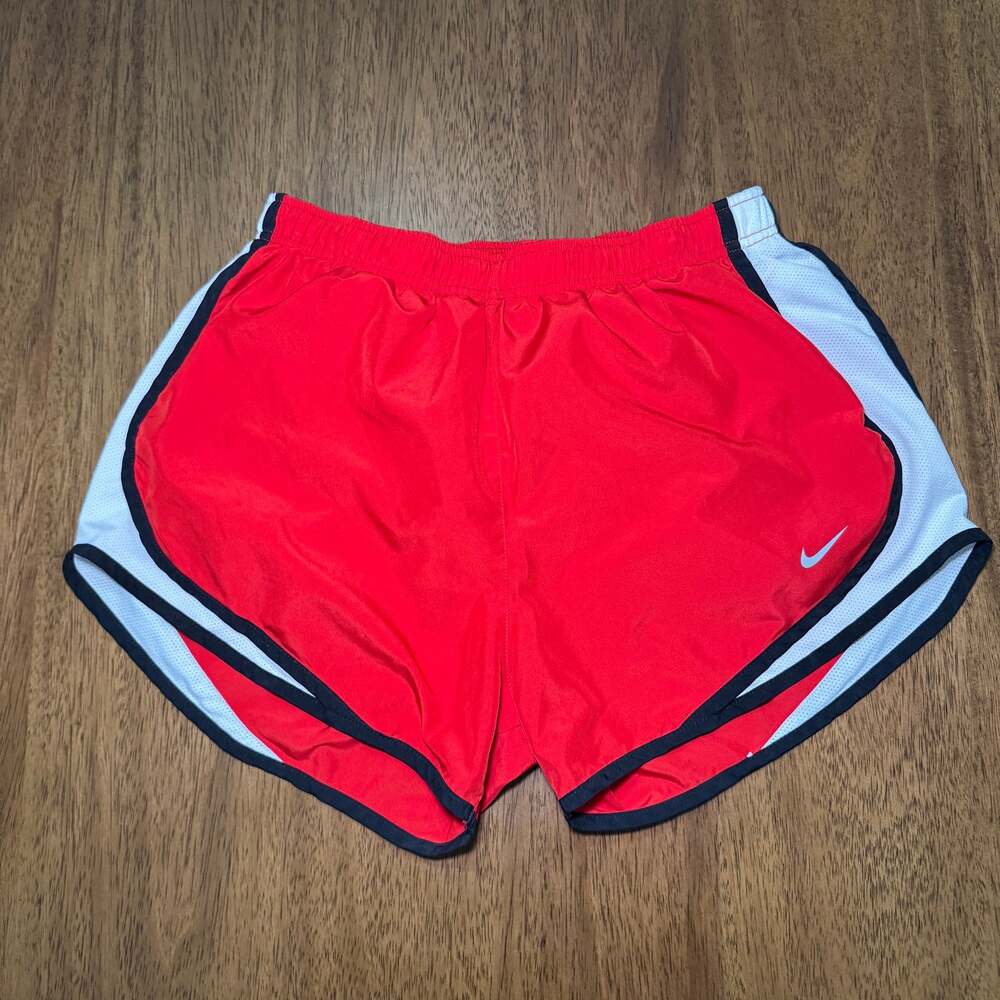 Nike Dri-FIT Red White Running Shorts Women's Large Black Trim Lined